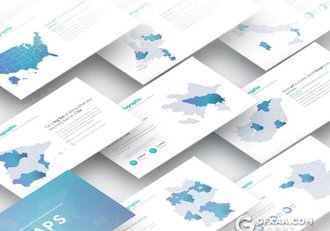 35页多个国家地图PPT图形素材 - 顶尖PPT