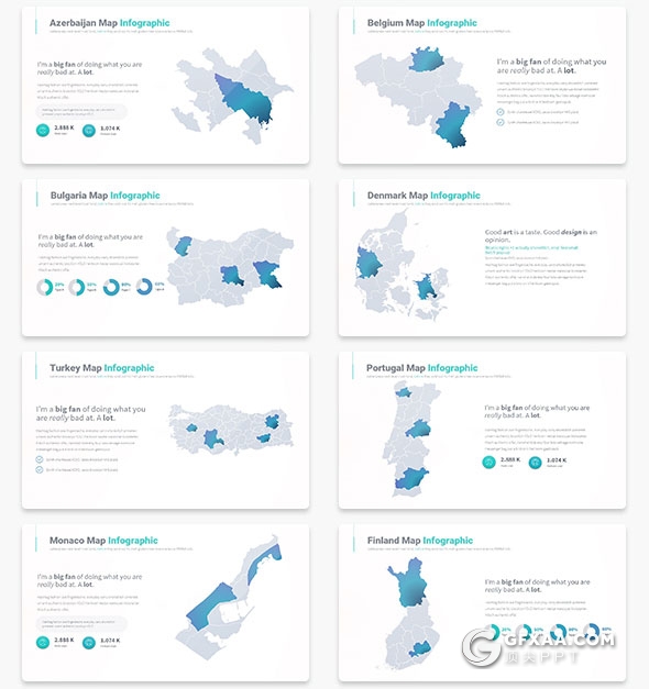 35页多个国家地图PPT图形素材 - 顶尖PPT