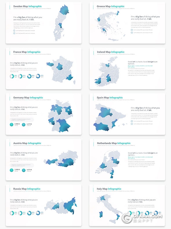 35页多个国家地图PPT图形素材 - 顶尖PPT