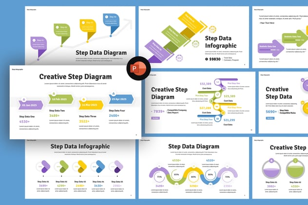 彩色流程步骤信息图形PPT模板 - 顶尖PPT