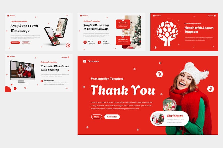 红色喜庆创意圣诞快乐圣诞节祝福PPT模板 - 顶尖PPT