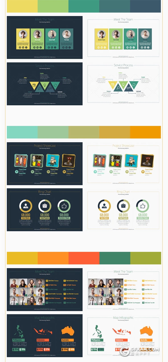 214页欧美扁平化商务PPT模板多种配色 - 顶尖PPT