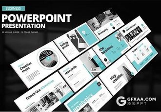 50页靓丽蓝色创意设计展示PPT模板 - 顶尖PPT