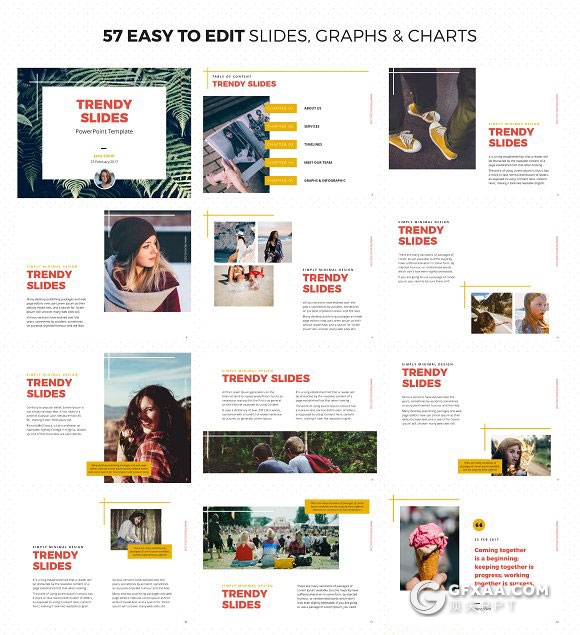 57页时尚流行风格PPT模板 - 顶尖PPT