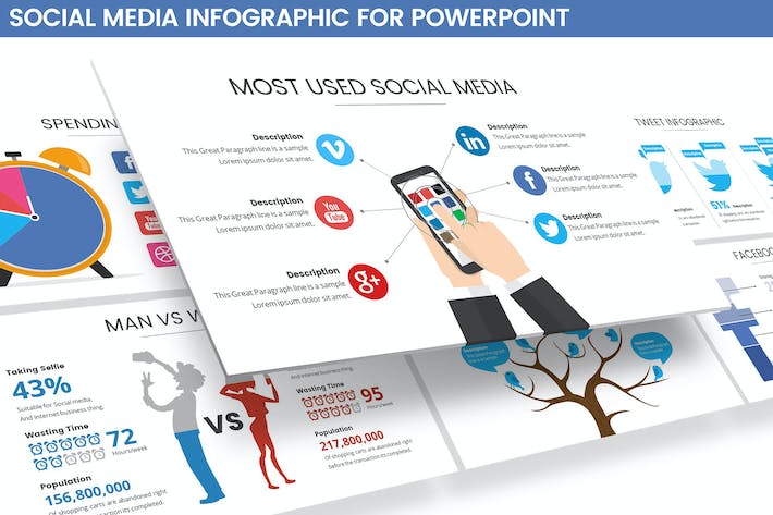 社交媒体数据分析信息图PPT模板 - 顶尖PPT