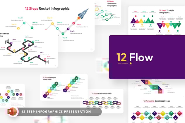 彩色流程步骤信息图形PPT模板 - 顶尖PPT