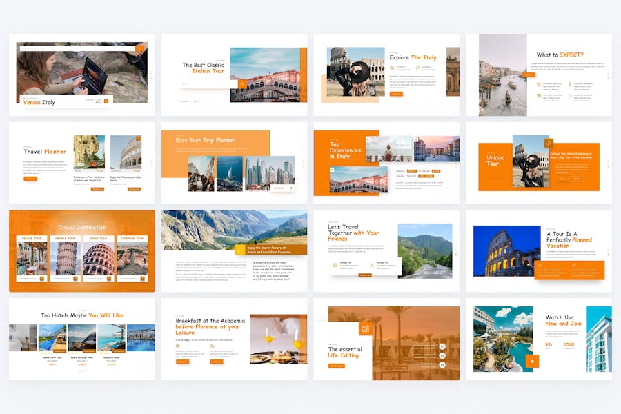 创意橙色旅游度假景点介绍展示PPT模板 - 顶尖PPT