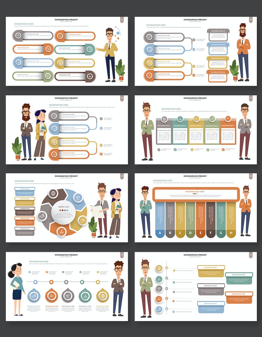 卡通人物标签图信息图表PPT模板 - 顶尖PPT