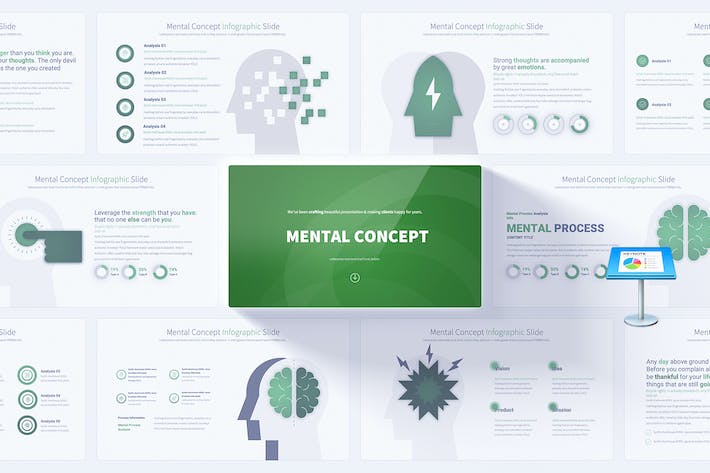 心理教育大脑概念图形keynote模板 - 顶尖PPT