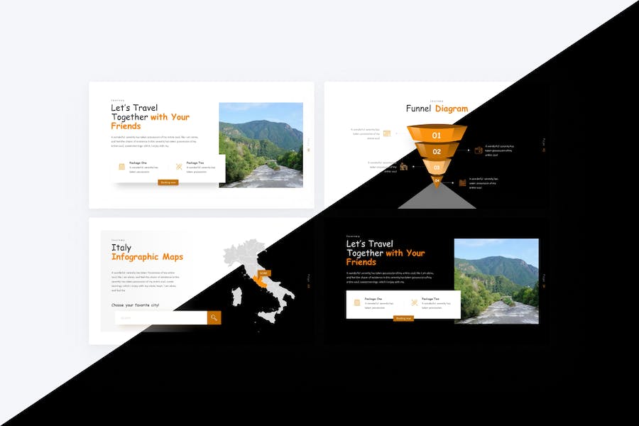 创意橙色旅游度假景点介绍展示PPT模板 - 顶尖PPT