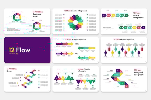 彩色流程步骤信息图形PPT模板 - 顶尖PPT