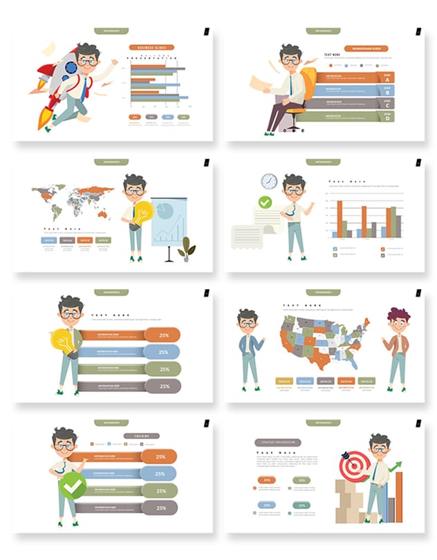 商业卡通人物图形插画keynote模板 - 顶尖PPT