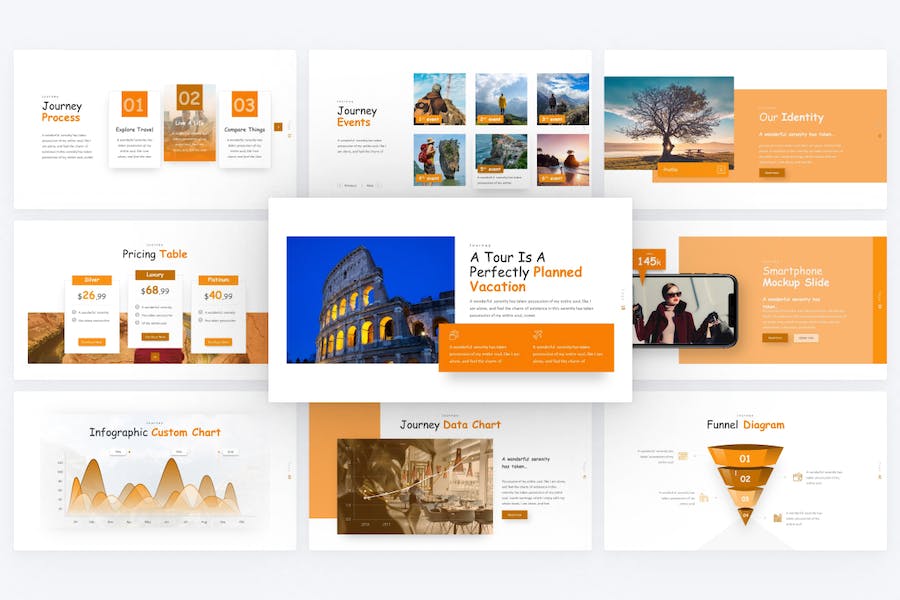 创意橙色旅游度假景点介绍展示PPT模板 - 顶尖PPT