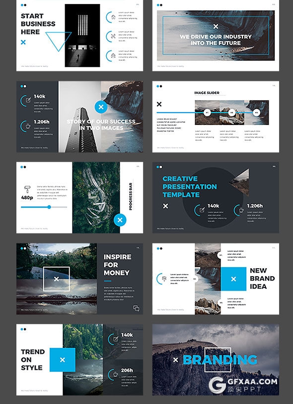 50页创意大标题信息展示商务PPT模板 - 顶尖PPT