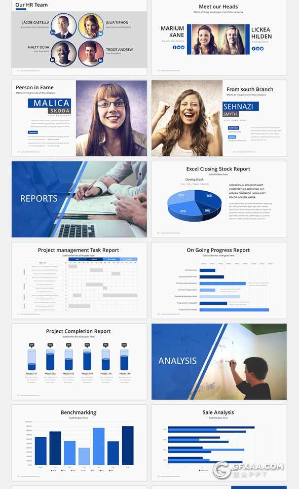 46页蓝色商务团队介绍工作总结PPT模板 - 顶尖PPT