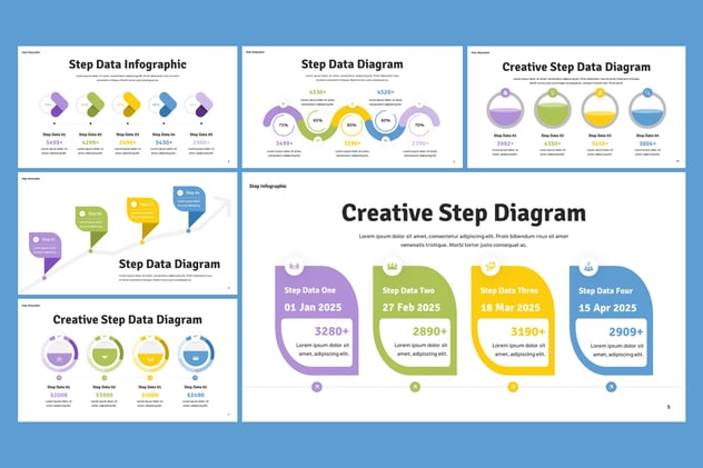 彩色流程步骤信息图形PPT模板 - 顶尖PPT
