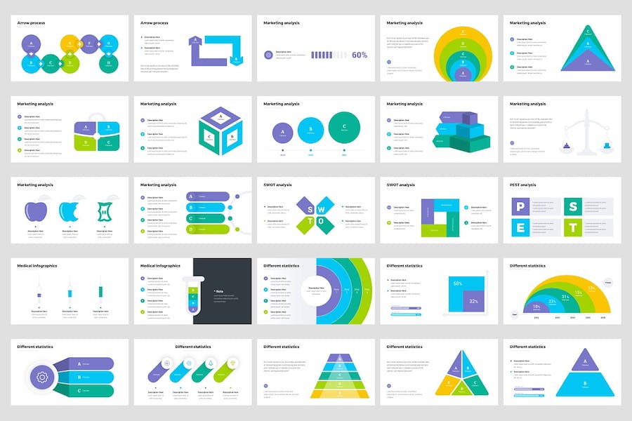 多色彩商务圆形箭头信息图表PPT模板 - 顶尖PPT
