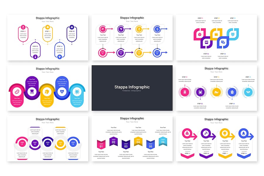 彩色数据统计分析信息图形Keynote模板 - 顶尖PPT