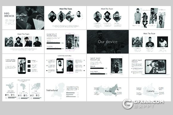 127页黑色风格团队人物介绍PPT模板 - 顶尖PPT