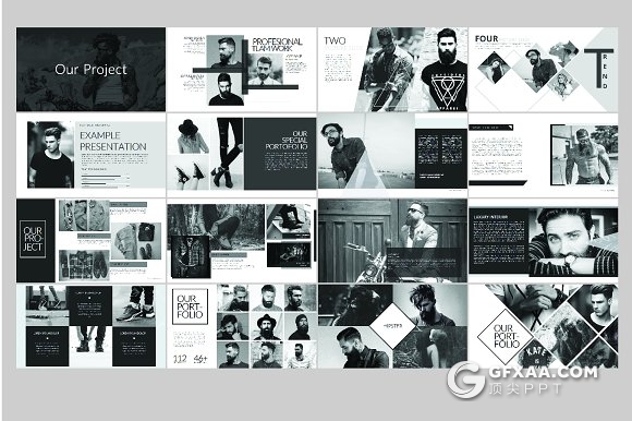 127页黑色风格团队人物介绍PPT模板 - 顶尖PPT