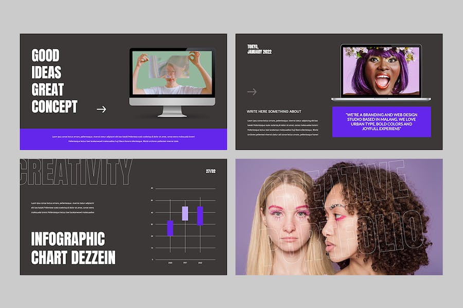 紫色多彩投资组合作品集PPT模板 重试 - 顶尖PPT