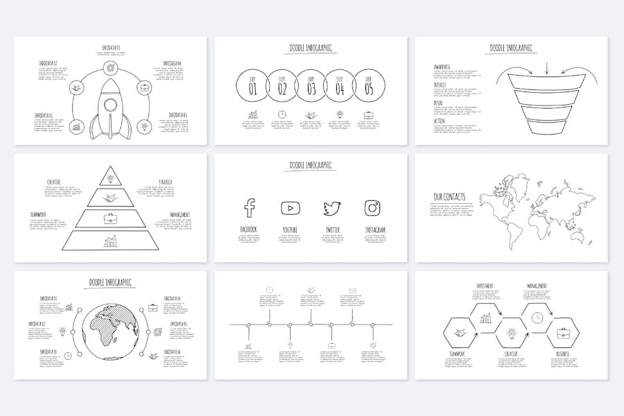 涂鸦动画信息图形图表讲述展示管理PPT模板 - 顶尖PPT
