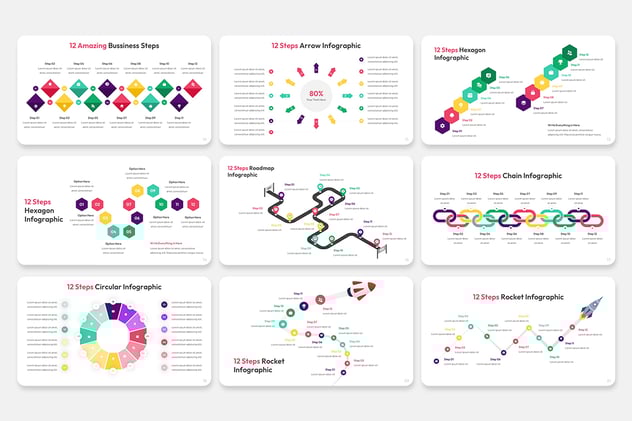 彩色流程步骤信息图形PPT模板 - 顶尖PPT