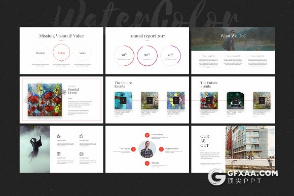 80页唯美手绘水彩风格keynote模板 - 顶尖PPT