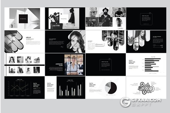 60页创意图形黑色杂志风格PPT模板 - 顶尖PPT