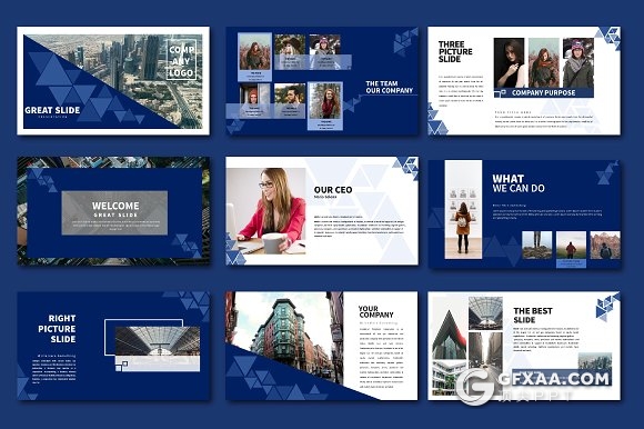 55页创意三角形组合商务PPT模板 - 顶尖PPT