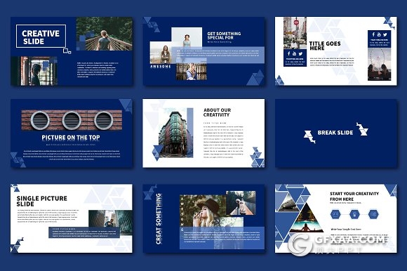 55页创意三角形组合商务PPT模板 - 顶尖PPT