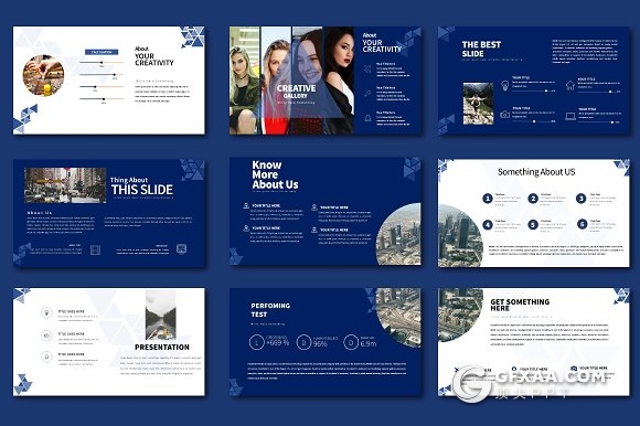 55页创意三角形组合商务PPT模板 - 顶尖PPT