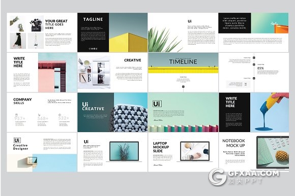 100页简约风格作品展示PPT模板 - 顶尖PPT