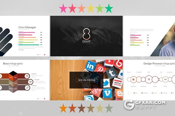 104页创意图形组合国外商务PPT模板6种配色 - 顶尖PPT