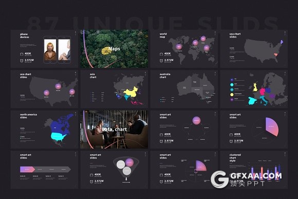 87页创意图形设计精美国外多用途PPT模板 - 顶尖PPT