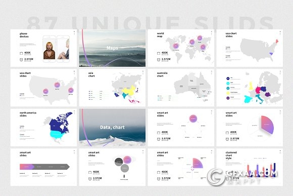 87页创意图形设计精美国外多用途PPT模板 - 顶尖PPT