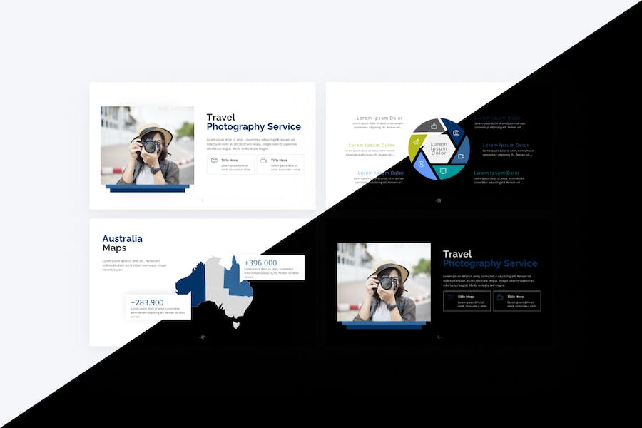 蓝色极简主义摄影图片展示通用PPT模板 - 顶尖PPT