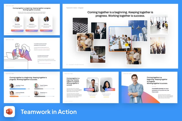 高效团队合作理念活力风格展示PPT模板 - 顶尖PPT