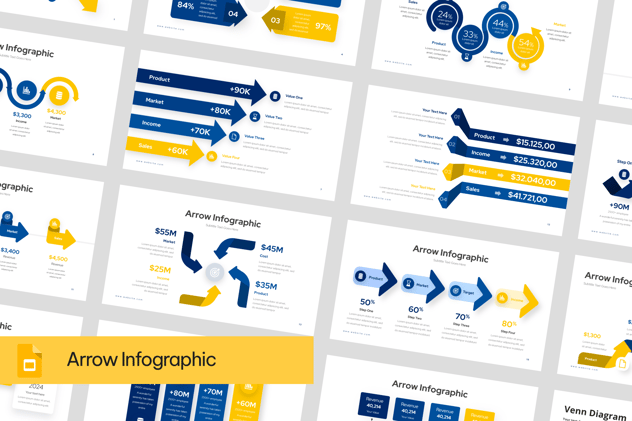 蓝黄配色箭头图形PPT模板 - 顶尖PPT