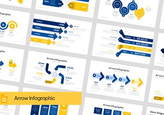 蓝黄配色箭头图形PPT模板 - 顶尖PPT
