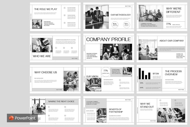 方框黑白线条公司简介PPT模板 - 顶尖PPT