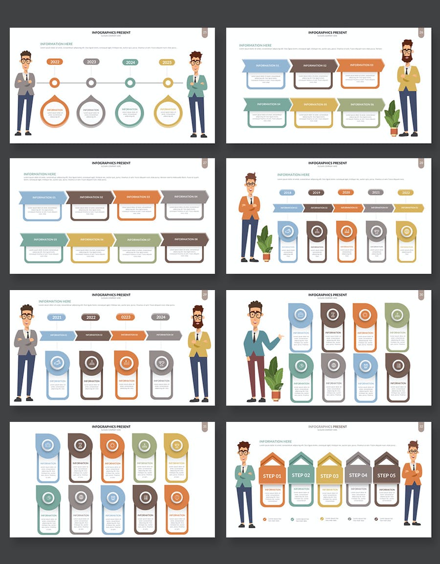 卡通人物标签图信息图表PPT模板 - 顶尖PPT