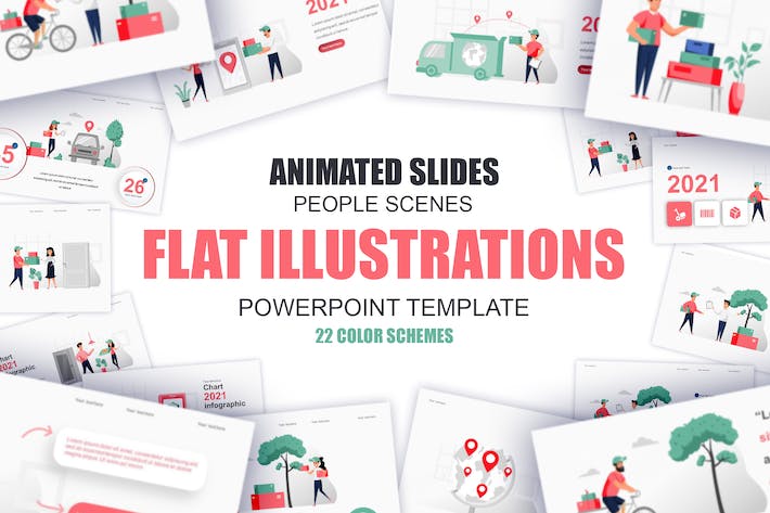 物流配送快递服务插画PPT模板 - 顶尖PPT