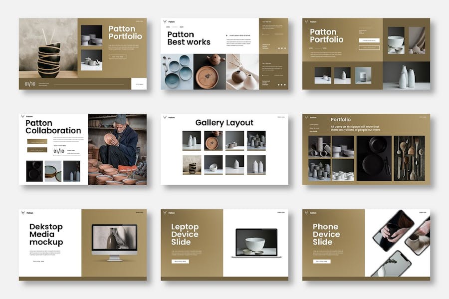 复古配色陶瓷产品展示国外时尚流行风格PPT模板 - 顶尖PPT