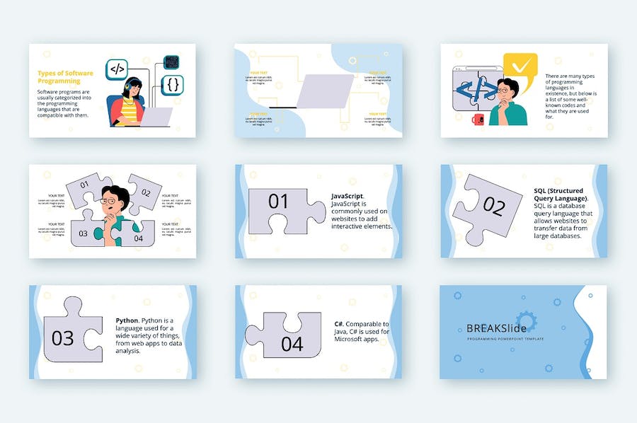 现代矢量插画编程技术主题PPT模板 - 顶尖PPT