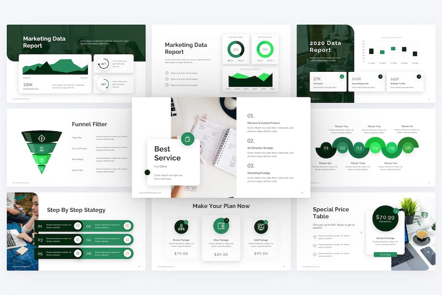 绿色极简设计年度消费数据分析商业通用PPT模板 - 顶尖PPT
