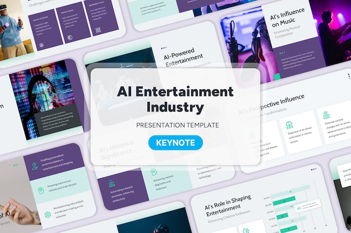 AI技术应用娱乐行业发展趋势Keynote模板 - 顶尖PPT