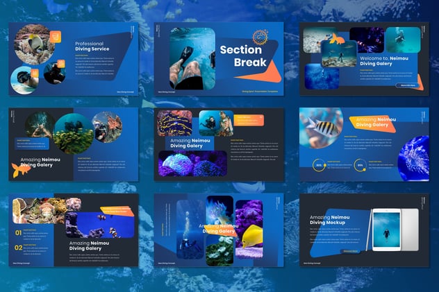 跳水运动海底探险主题keynote模板 - 顶尖PPT