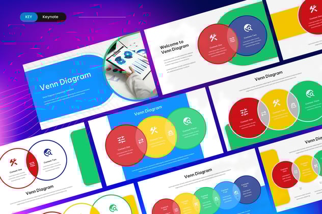 彩色维恩图对比分析Keynote模板 - 顶尖PPT