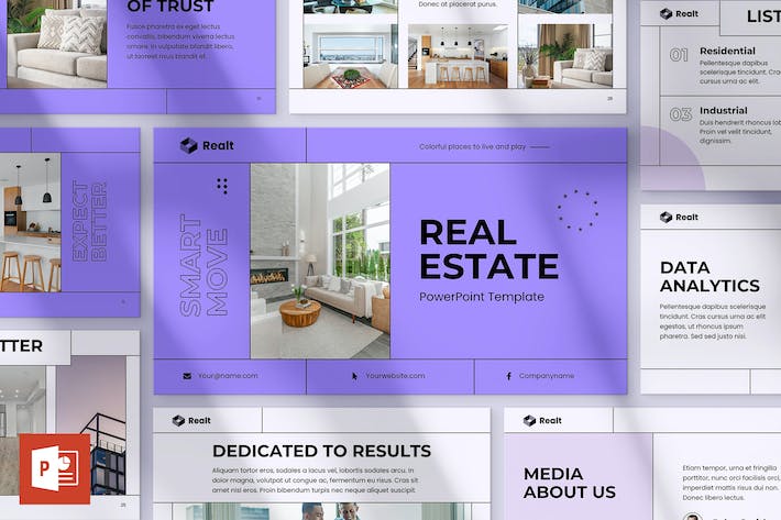 扁平化极简风格房地产装修公司数据分析PPT模板 - 顶尖PPT